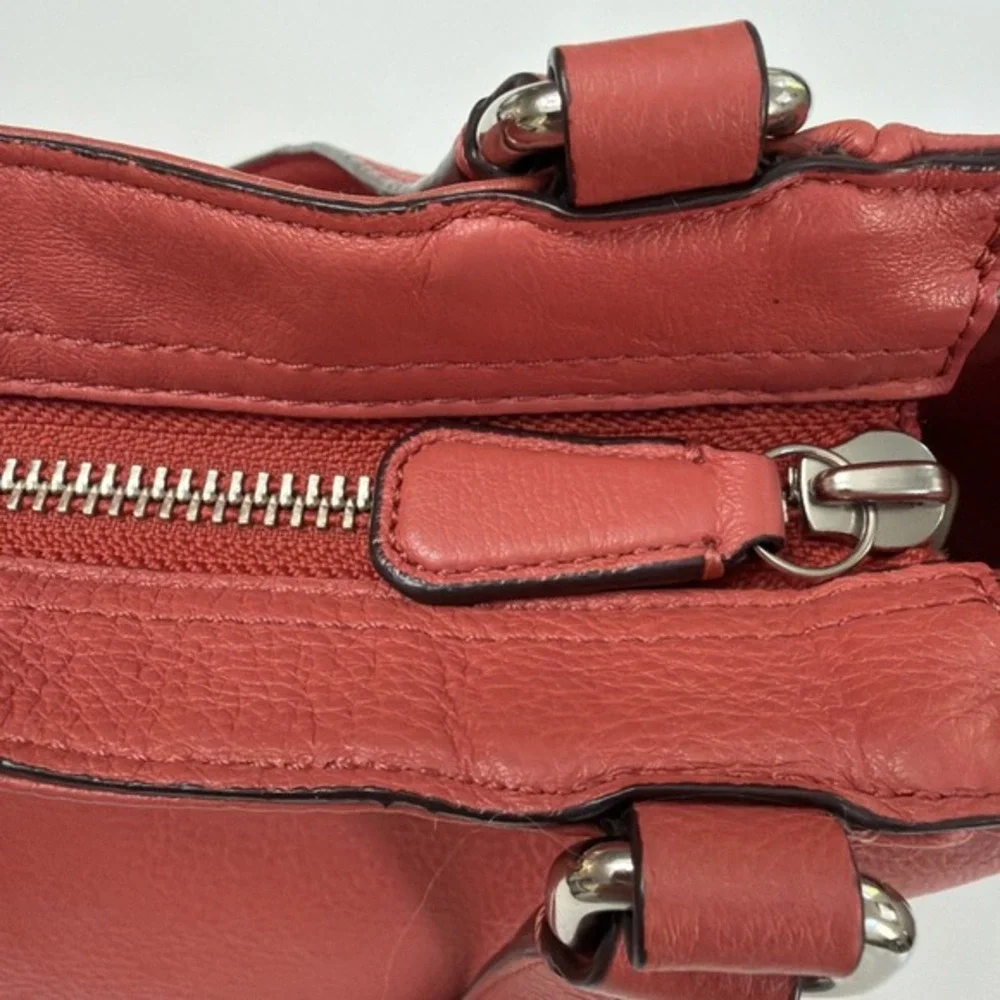 Coach F23284 Pebbled Leather Hobo Shoulder Bag Coral Red Zip Top.    ‎   5171